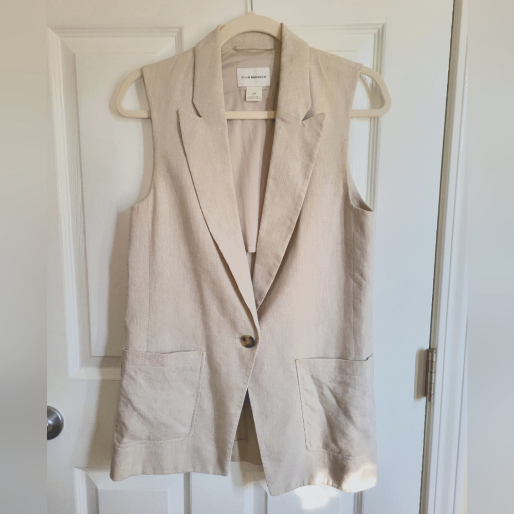 Club Monaco Blazer Vest Linen Blend Sz Small